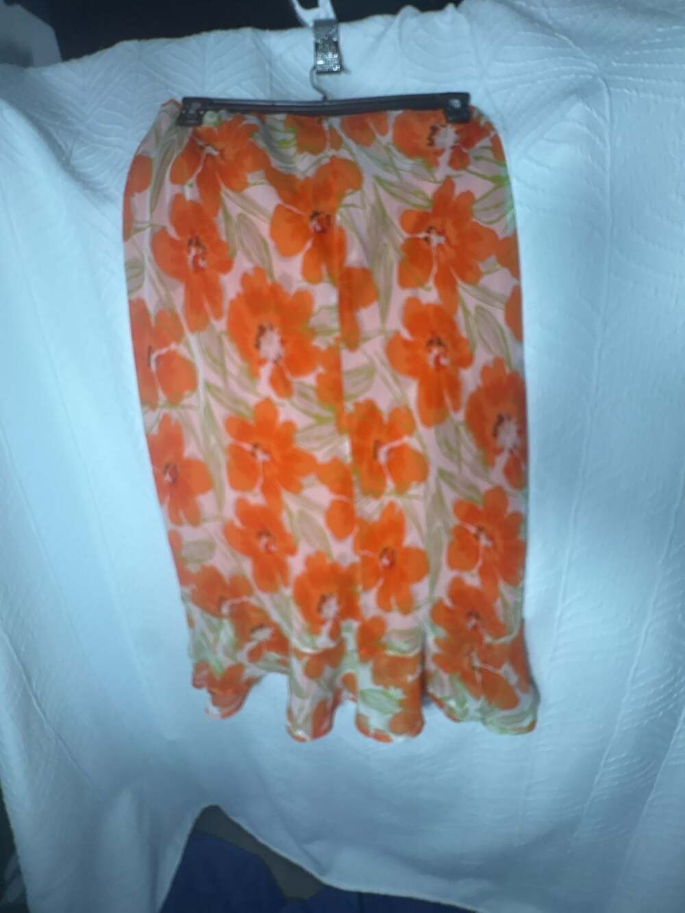 Vintage Chiffon Orange Floral Print Midi Skirt with Ruffle Hem